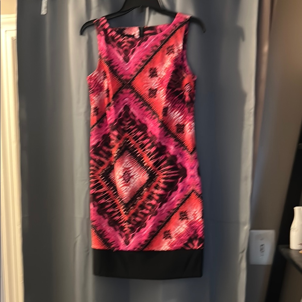 AB Studio Pink and Black Sheath Midi Dress
